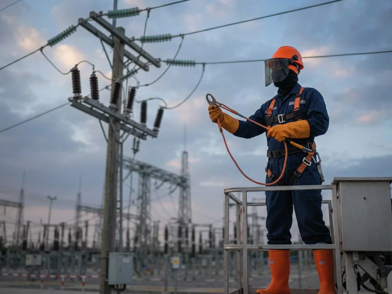 Trabajador usando la distancia de seguridad eléctrica