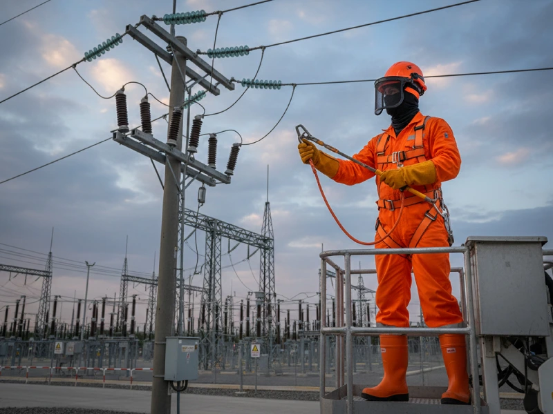 Trabajador usando la distancia de seguridad eléctrica